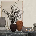 Decorative Ceramic Ornament Set With Vases Twigs And Tabletop Nut Decor 3d model