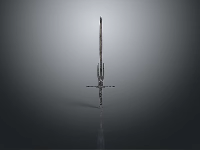Detailed Metallic Sword With Cross Guard Long Blade Sharp Tip On Gray Background 3d model