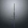 Detailed Metallic Sword With Cross Guard Long Blade Sharp Tip On Gray Background