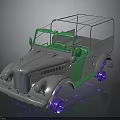Vintage Silver Car With Green Doors Seats Open Top And Purple Wheels