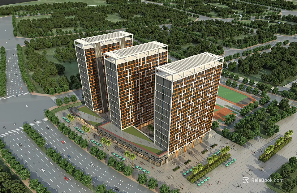 Modern School Buildings With High Rise Design Glass Facades And Surrounding Campus Greenery 3d model 