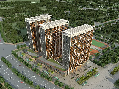 Modern School Buildings With High Rise Design Glass Facades And Surrounding Campus Greenery 3d model