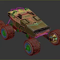 Golden Exploration Rover With Large Rugged Tires And Geometric Body Design For Off Road Terrain
