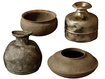 Artisanal Ceramic Vessels in Natural Tones with Diverse Shapes and Textured Surfaces 3d model
