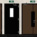 Modern Safety Exit Doors Interior With Green Signs Black Beige Design And Potted Plant