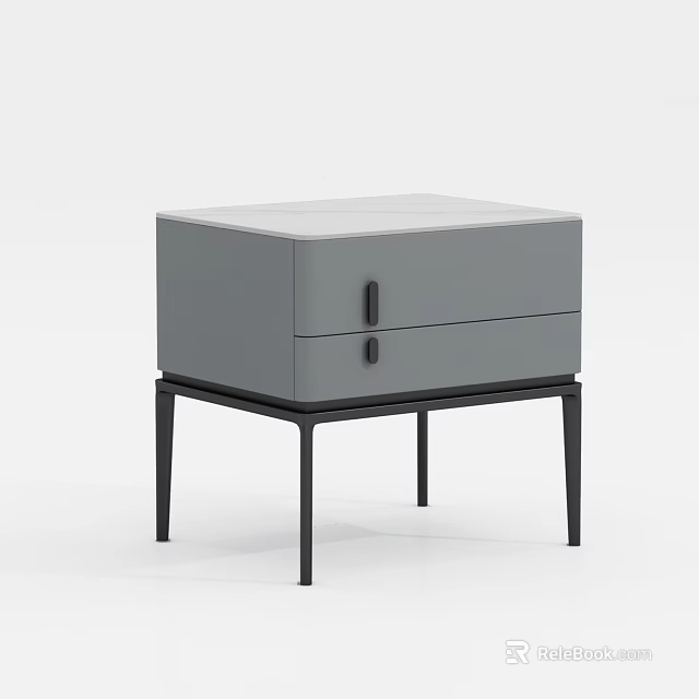 Modern Bedside Table With Two Gray Drawers And Black Sleek Legs 3d model