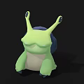 Cute 3D Cartoon Snail Model With Green Body Blue Shell And Two Antennae