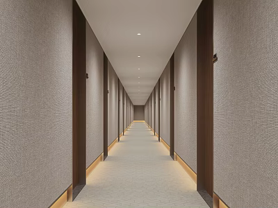 Modern Hotel Corridor Design With Textured Walls Warm Lighting And Carpeted Floor 3d model