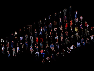 Group of People Gathered in Formation With Different Poses Against Black Background 3d model