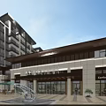 Active Commercial Street With Modern Architecture Pedestrians Storefronts And Outdoor Seating Areas