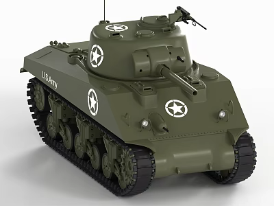 Green U.S. Army Tank With White Stars Military Armored Vehicle Design 3d model