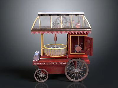 Commercial Equipment Mobile Vending Cart Featuring Transparent Canopy Wheels And Display Space 3d model