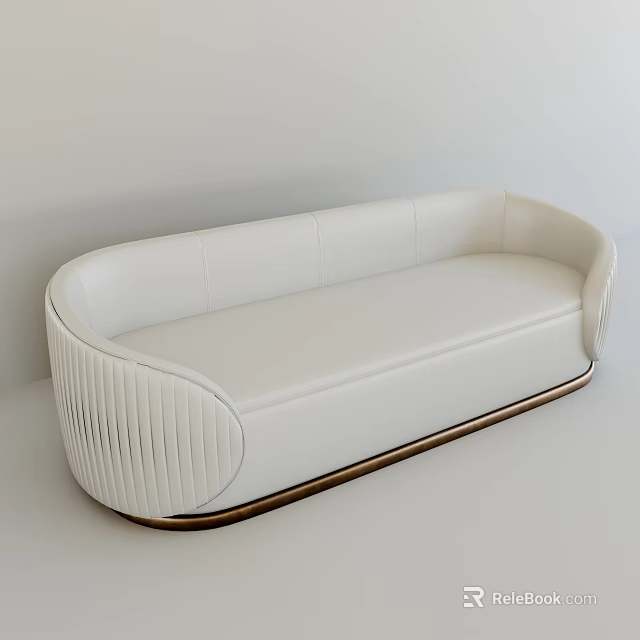Modern Unique Shaped Sofa With White Leather Curved Design And Gold Frame 3d model