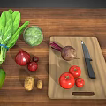 Fresh Assorted Vegetables on Wooden Table with Cutting Board and Knife