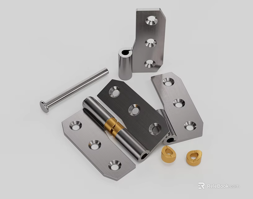 Stainless Steel Hardware Components Including Hinge Bolt Nuts And Metal Plates 3d model 