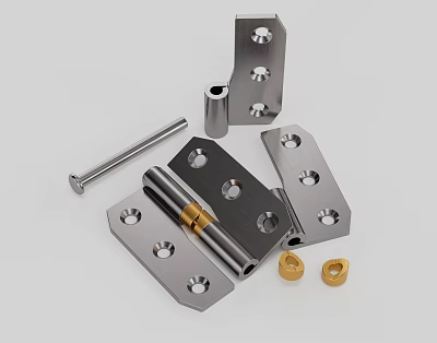 Stainless Steel Hardware Components Including Hinge Bolt Nuts And Metal Plates 3d model