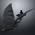 Mythical Black Dragon With Green Glowing Eyes And Spread Wings As Game Movie Character