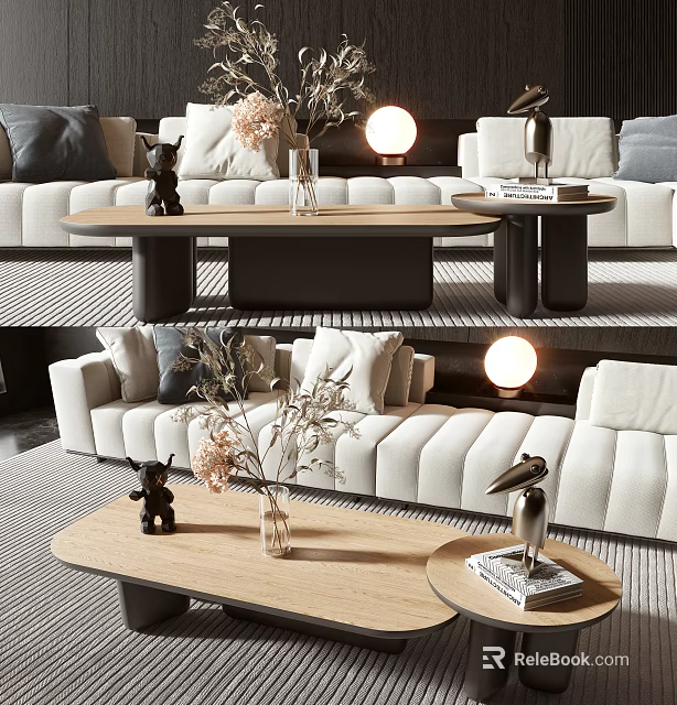 Modern Living Room Interior With Wooden Coffee Table Sofa Flowers And Decor 3d model 