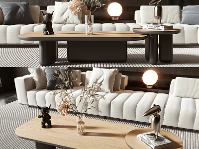 Modern Living Room Interior With Wooden Coffee Table Sofa Flowers And Decor 3d model