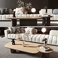 Modern Living Room Interior With Wooden Coffee Table Sofa Flowers And Decor