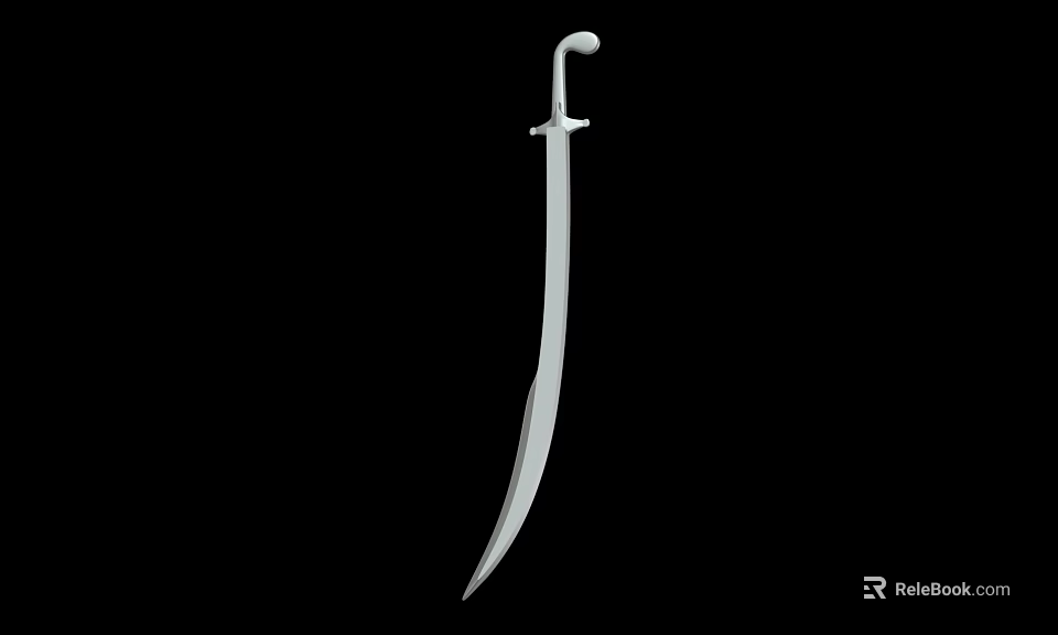 White Scimitar Weapon With Curved Blade And Handle On Black Background 3d model 