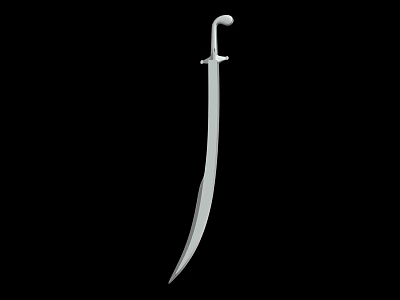 White Scimitar Weapon With Curved Blade And Handle On Black Background 3d model