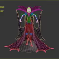 Game Movie Character In Blue Purple Outfit With Purple Cape Ornate Metallic Design Standing Pose