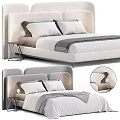 Modern Double Bed With Upholstered Headboard White Pillows And Gray Blanket 3d model