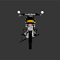 Black and Yellow Motorcycle with Silver Engine Parked on Grey Background and Black Circular Object 3d model