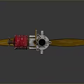 Vintage Mechanical Device With Wooden Propeller And Red Metal Components