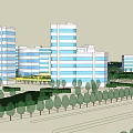 Modern High Rise Office Buildings With Glass Facades And Surrounding Greenery