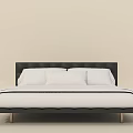 Modern Double Bed With Black Leather Headboard White Bedding And Wooden Legs