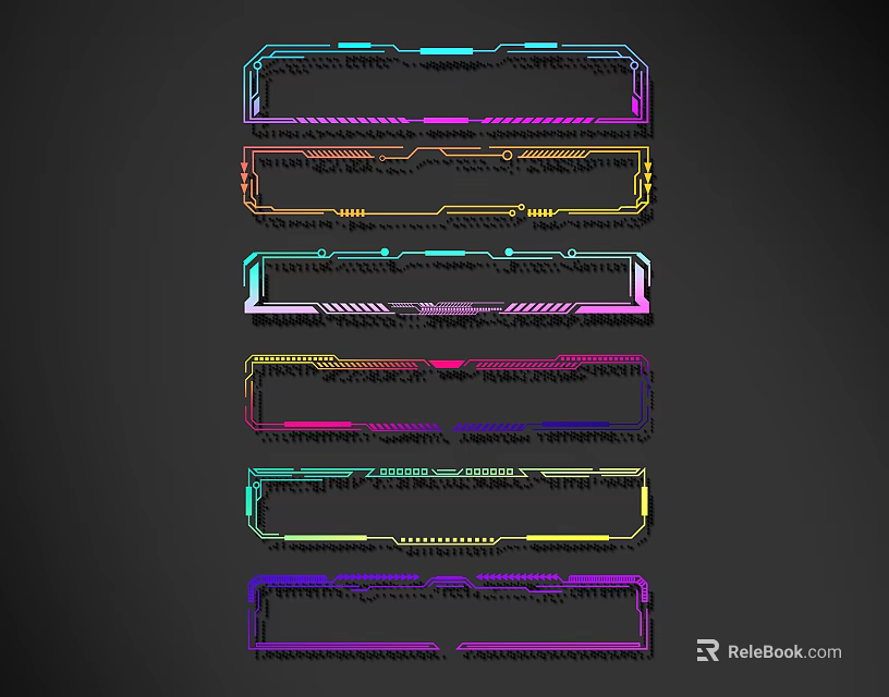 Colorful Lines As Decorative Design Elements With Multicolored Patterns On Dark Background 3d model 