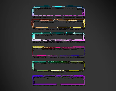 Colorful Lines As Decorative Design Elements With Multicolored Patterns On Dark Background 3d model