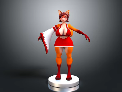 3D Animated Fox Character With Red Outfit And White Display Base 3d model