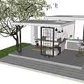 Modern Garden Landscape With Outdoor Pavilion Green Plants And Cozy Seating Area