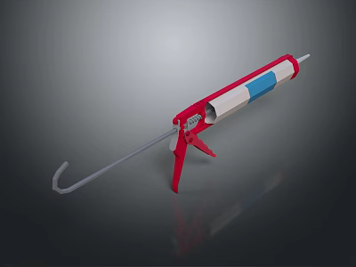 Sturdy Red White Blue Caulk Gun With Long Metal Rod And Hook End 3d model