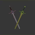 Crossed Swords Featuring Blue Gold Hilts And Orange Blue Blades With Reflection