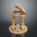 Stone Snake Sculpture Coiled Around Two Columns On Round Textured Base 3d model