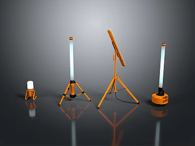 Commercial Portable Lighting Equipment In Orange With Various Tripod And Handheld Styles For Industrial Use 3d model