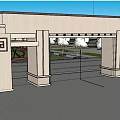 School Building Main Entrance Stone Archway Symmetrical Design with Trees and Blue Sky
