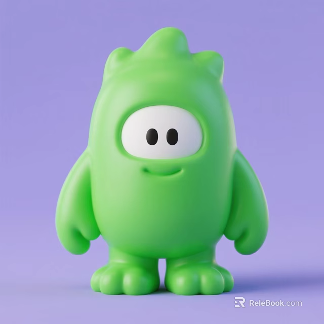 Cute Green Monster Doll With Round Eyes Smiling Face On Soft Purple Background 3d model 