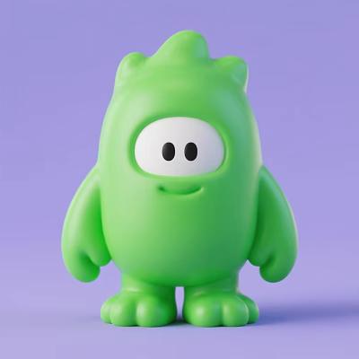 Cute Green Monster Doll With Round Eyes Smiling Face On Soft Purple Background 3d model