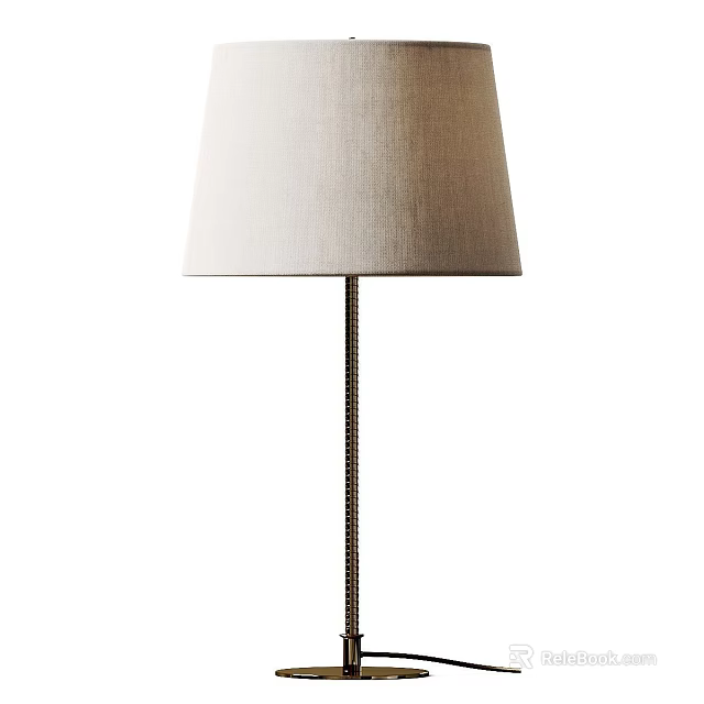 Beige Linen Shade Floor Lamp With Tall Braided Metal Pole For Modern Home 3d model 