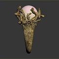 Unique Elegant Decorative Ring With Pink Gemstone And Intricate Metallic Patterns