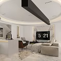 Modern Living Dining Room Interior With Beige Sofa Black Chair Rug And Green Plants