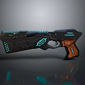 Futuristic Sci Fi Pistol With Black Body Blue Glowing Accents And Orange Grip