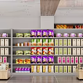 Supermarket Grocery Shelves Display Various Colorful Packaged Food And Household Products