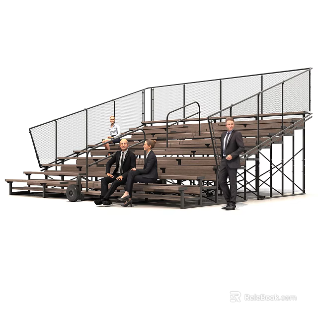 Outdoor Public Facility Bleacher Seats With Metal Frame Safety Fence And People 3d model 
