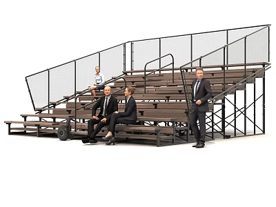 Outdoor Public Facility Bleacher Seats With Metal Frame Safety Fence And People 3d model